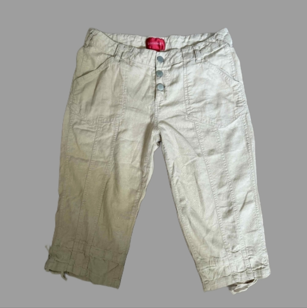 Lorraine B Y2K Linen‎ Rayon Natural Capris with Button Detail